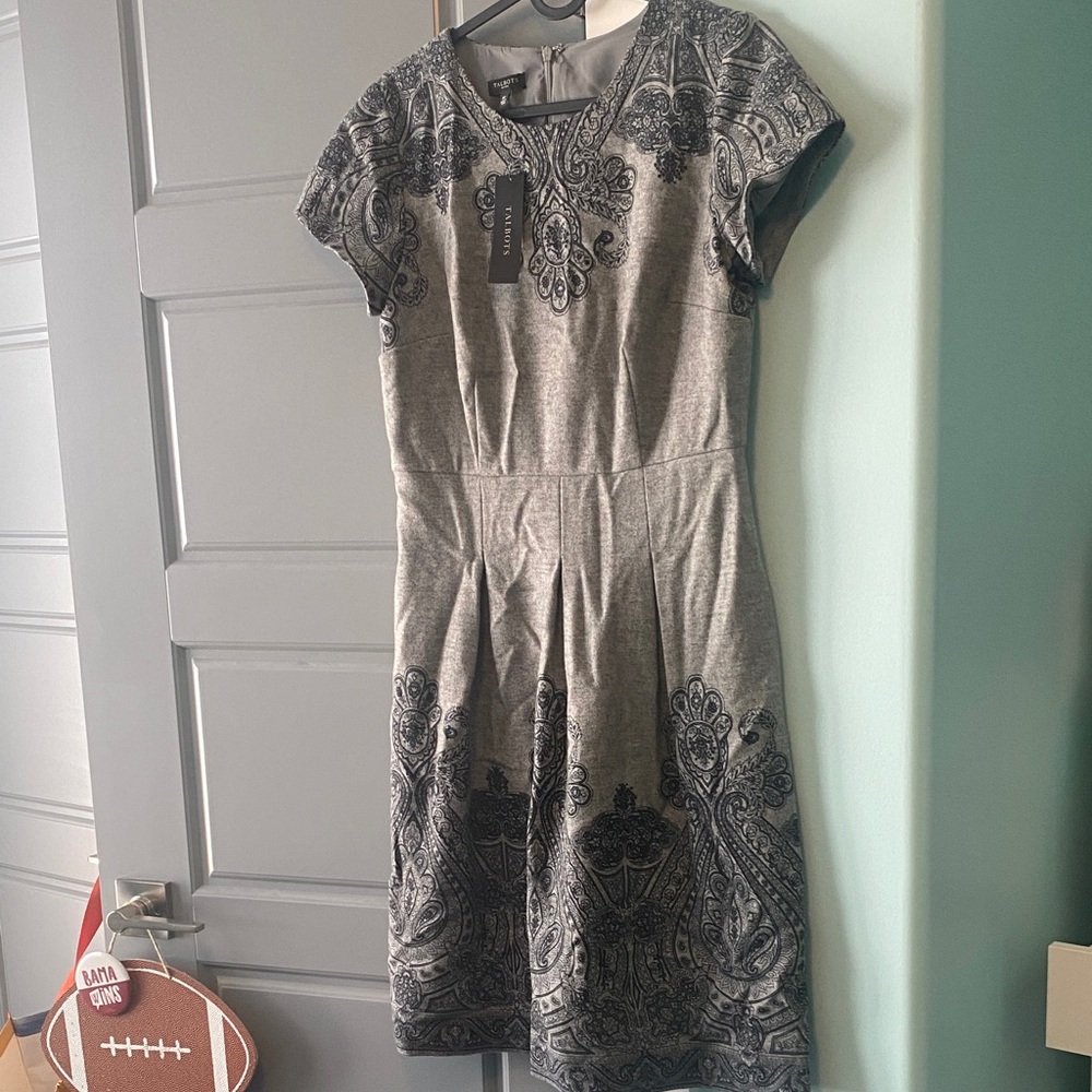 Talbots Gray and Black Paisley Midi Dress